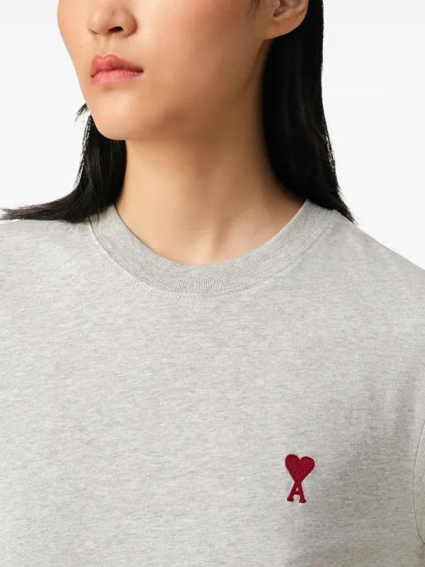 AMI Paris Cotton Ami De Coeur Long Sleeves T-shirt | Grey | FARFETCH