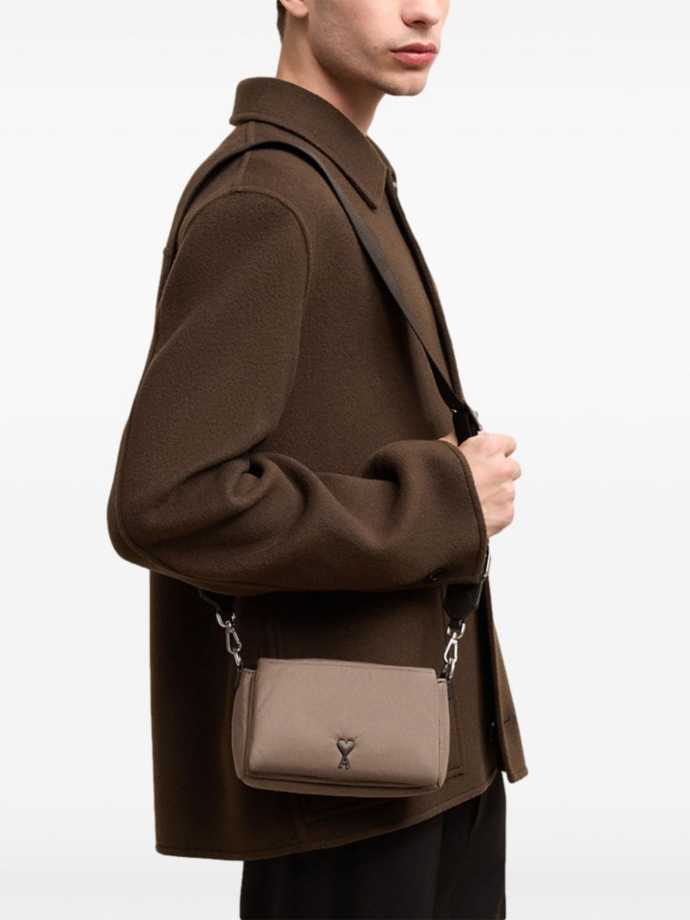 Shop Ami Alexandre Mattiussi Ami De Coeur Shoulder Bag In Brown