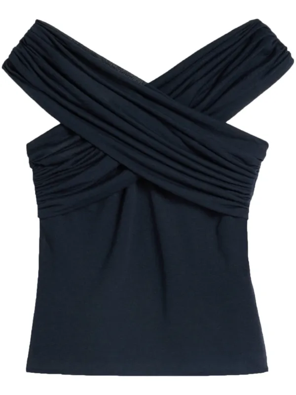 Ami Paris Draped-design Cotton-blend Top in Blue