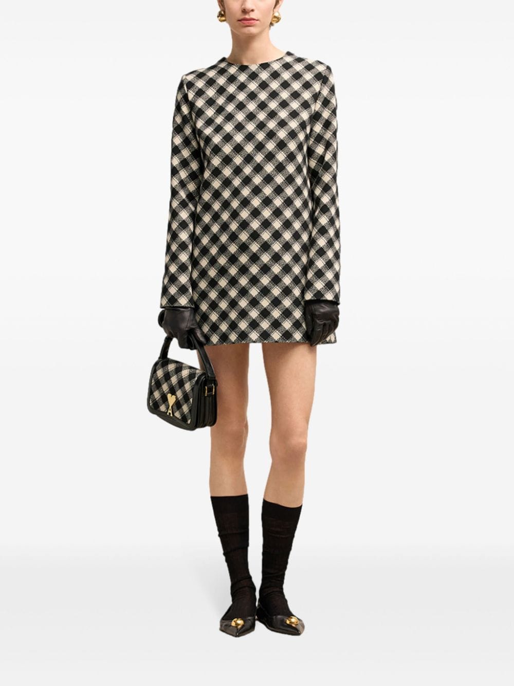 Shop Ami Alexandre Mattiussi Check-pattern Mini-dress In Black