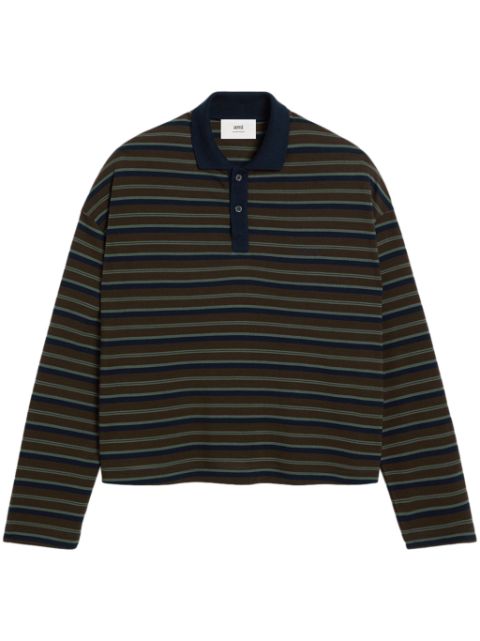 AMI Paris striped lyocell polo shirt