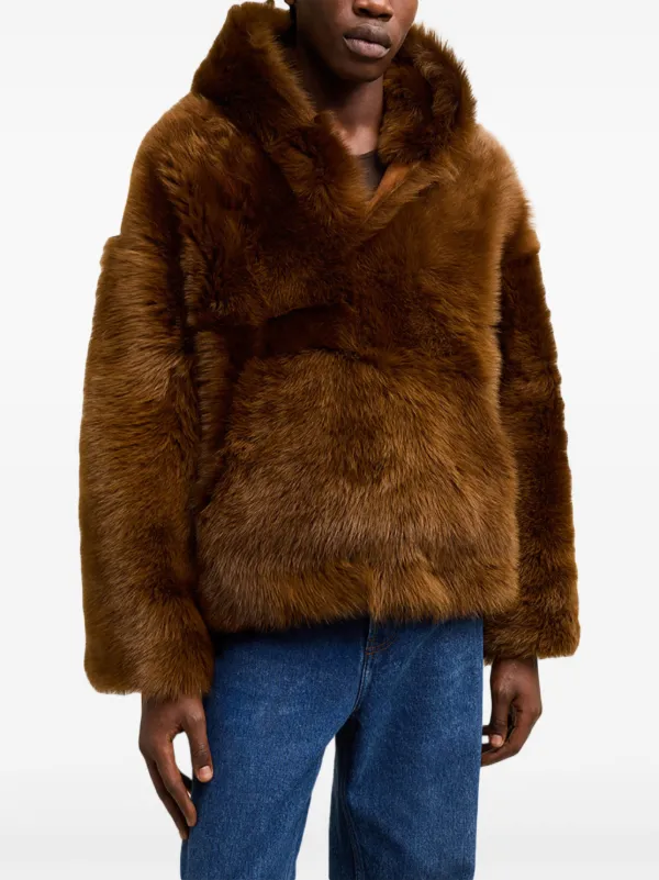 AMI Paris Lamb Shearling Hooded Jacket | Brown | FARFETCH