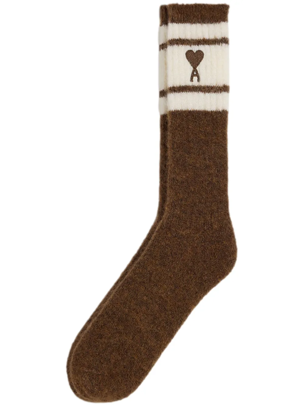 AMI Paris Geribbelde sokken met geborduurd logo Bruin