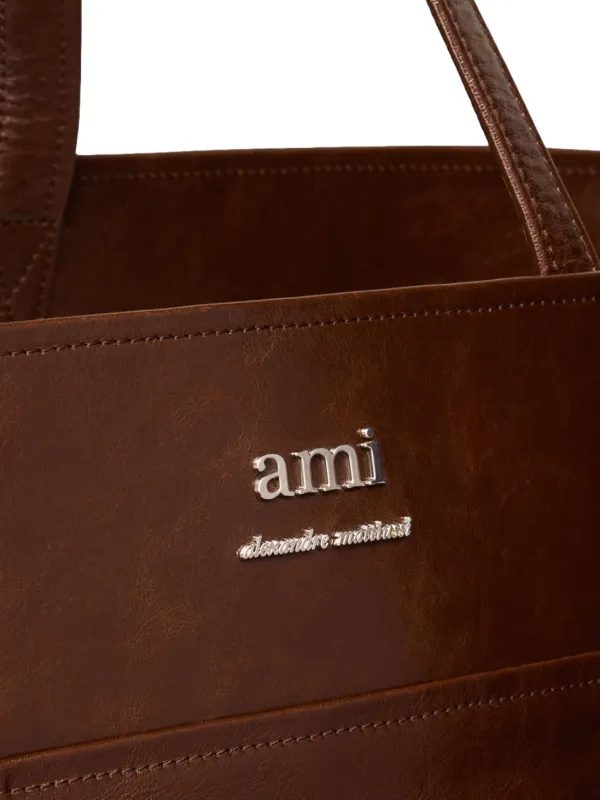 AMI Paris East West Maxi Leather Tote Bag | Brown | FARFETCH