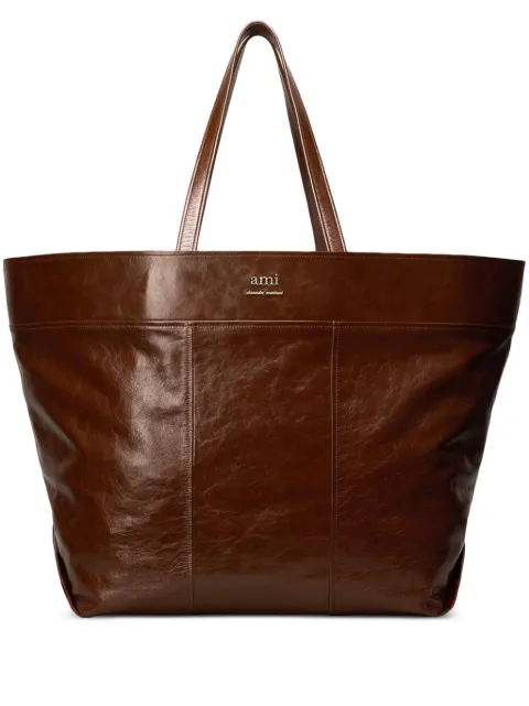AMI Paris East West Maxi leather tote bag 