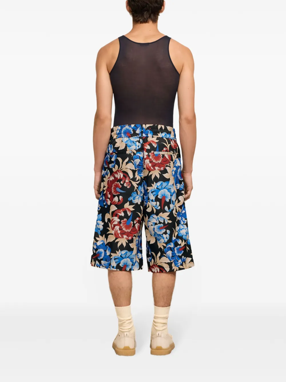 Ami Alexandre Mattiussi Floral-print Elasticated-waist Shorts In Black