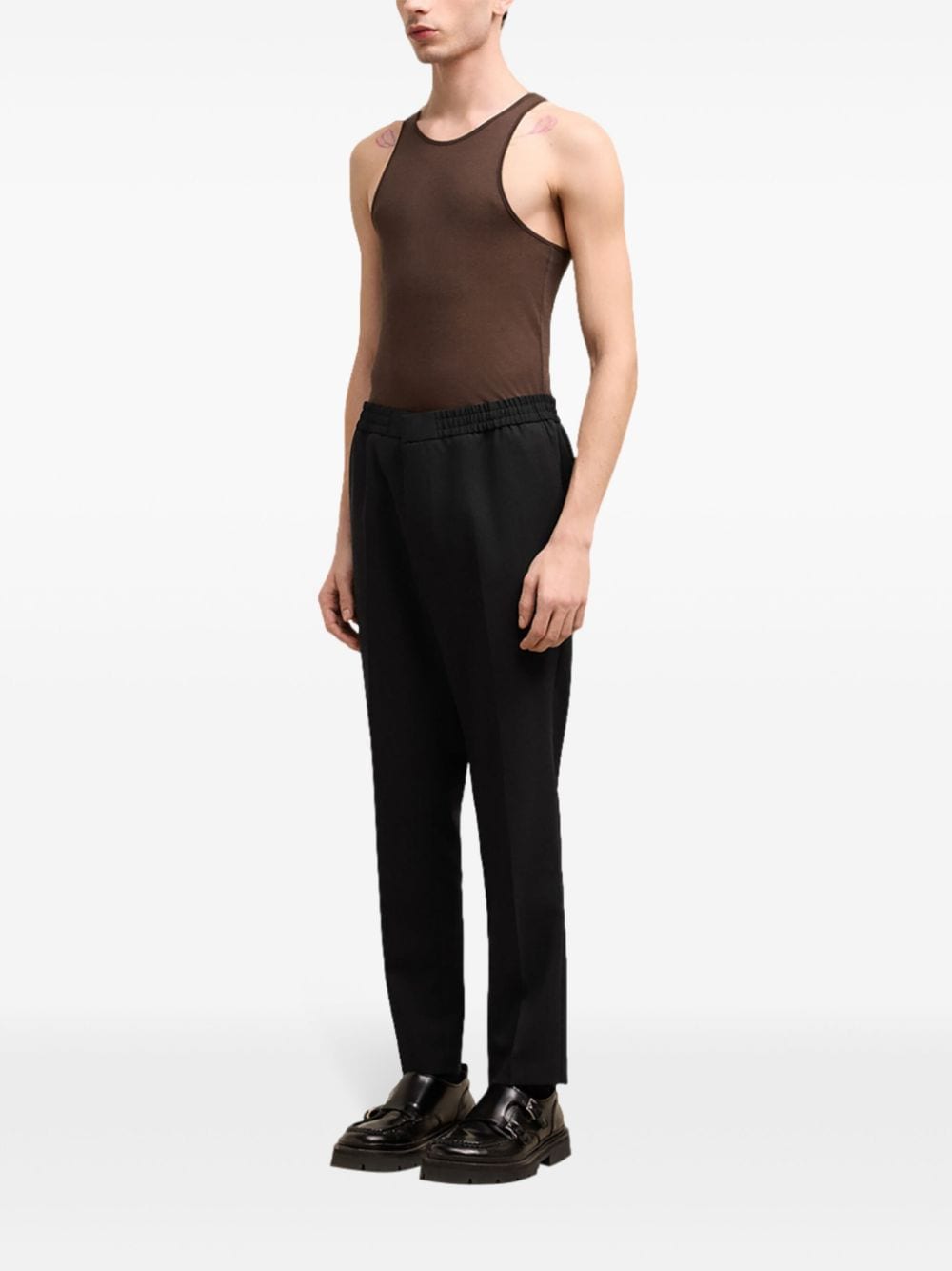 Shop Ami Alexandre Mattiussi Elasticated-waist Wool Trousers In Black