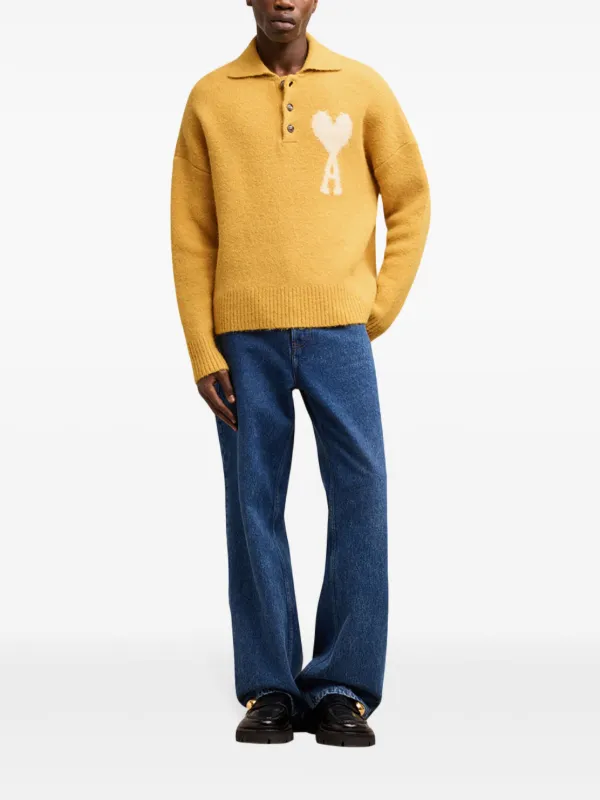 ami paris ami de coeur ニットポロ　セーター AMI Paris Ami De Coeur ポロセーター | イエロー | FARFETCH JP