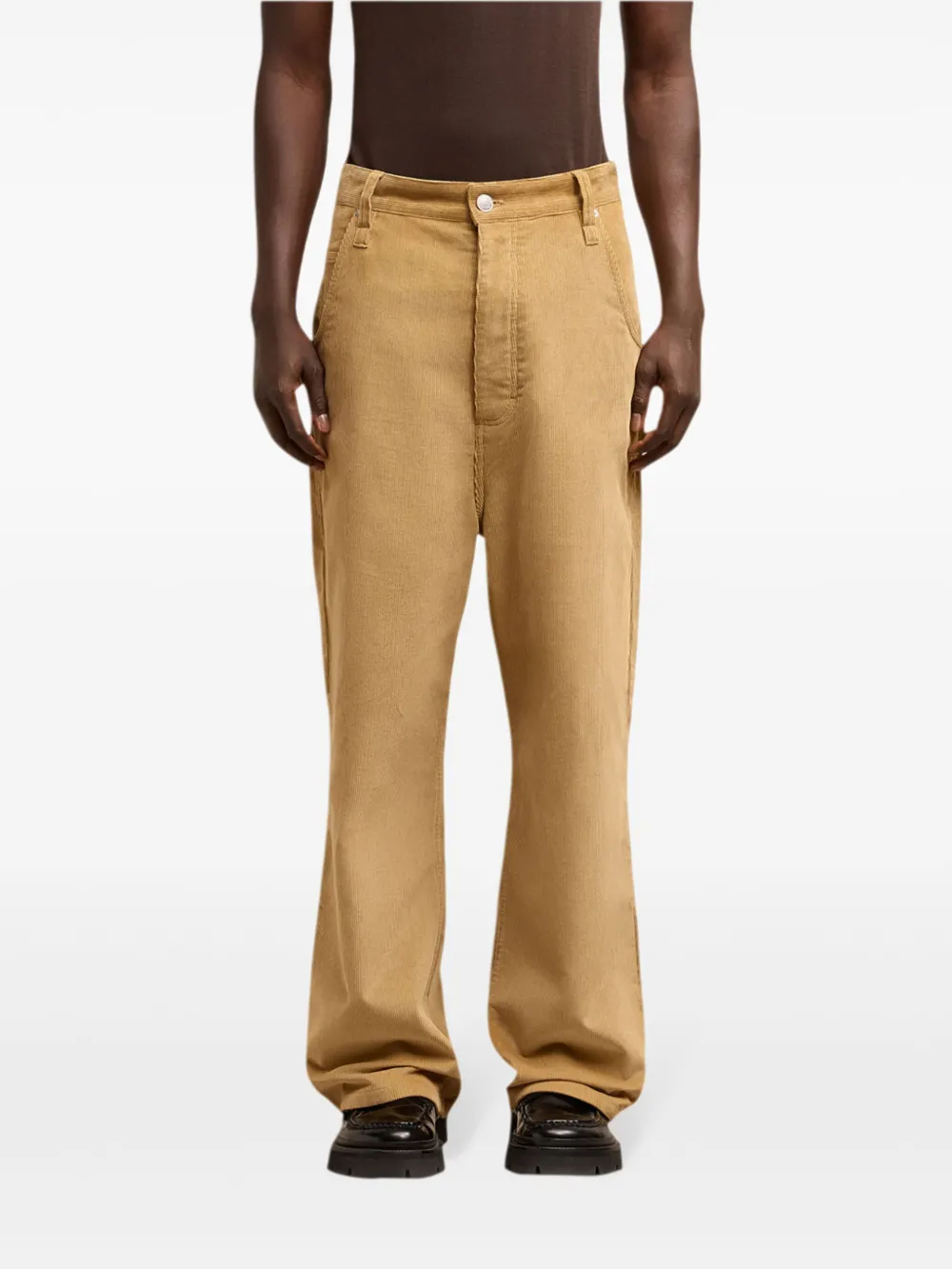 Ami Alexandre Mattiussi Wool Corduroy Loose-fit Trousers In Neutrals