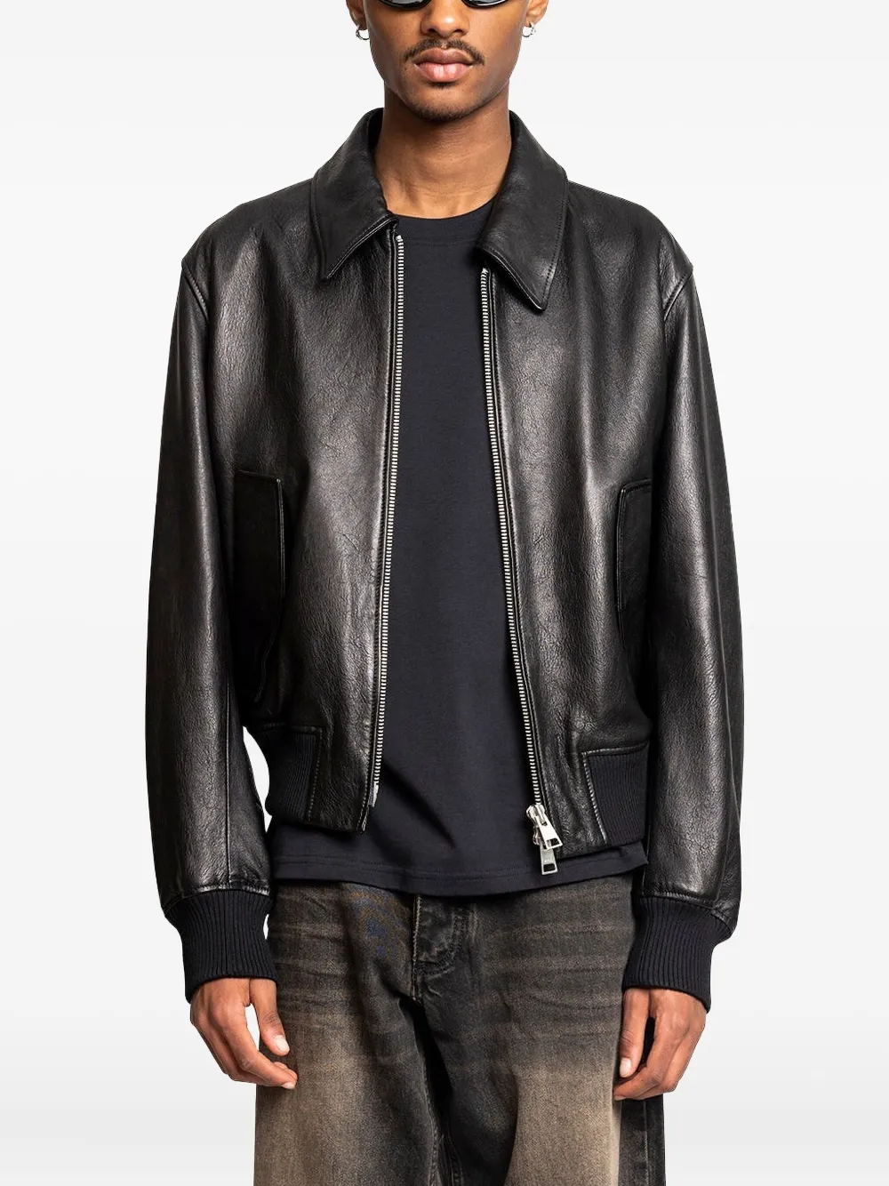 AMI Paris embroidered-logo leather jacket | Black | Image 1