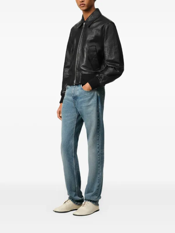 ami ジャケット AMI Paris embroidered-logo Leather Jacket | Black | FARFETCH