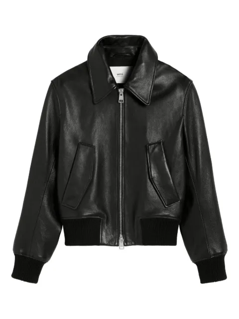 AMI Paris embroidered-logo leather jacket
