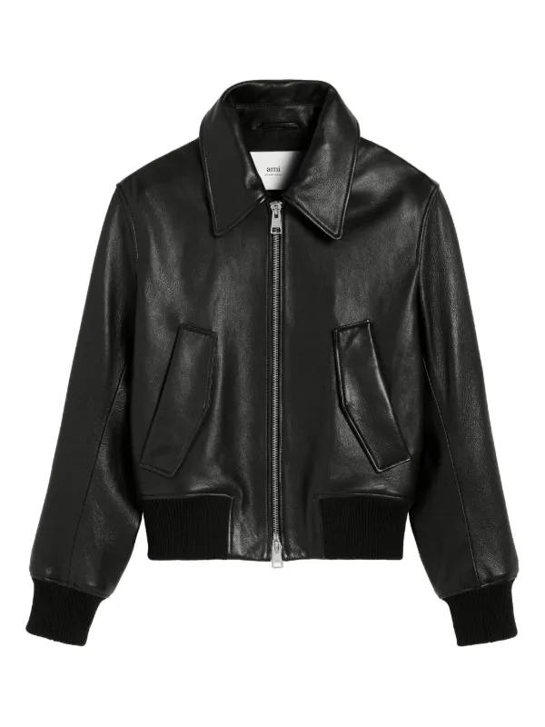 Ami Paris アミパリス レザージャケット ブラック AMI Paris レザージャケット | ブラック | FARFETCH JP