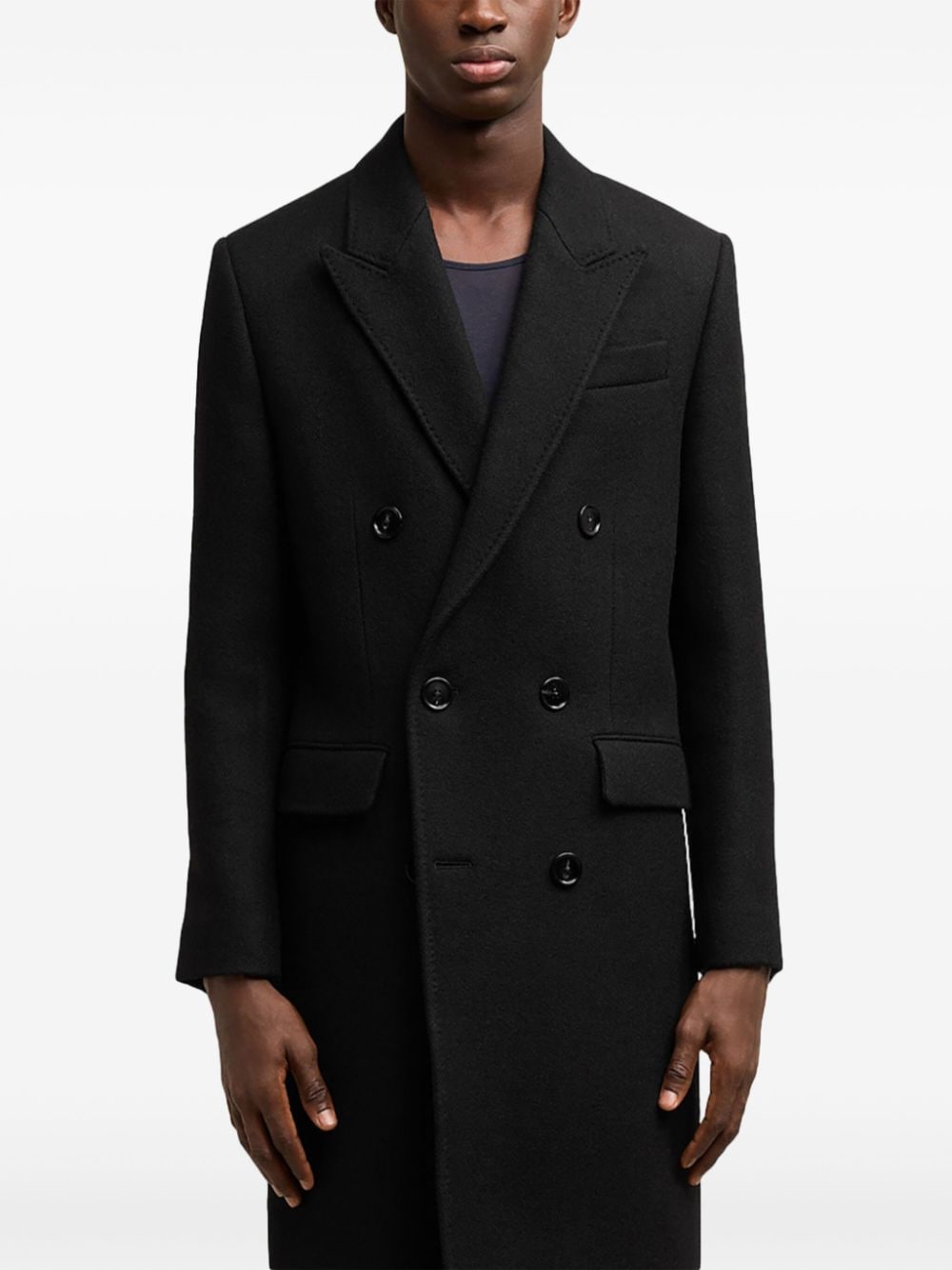 Shop Ami Alexandre Mattiussi Double Breasted Wool Coat In Black