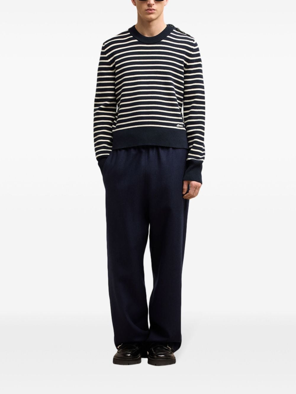 AMI Paris striped cotton-wool blend jumper - Blauw