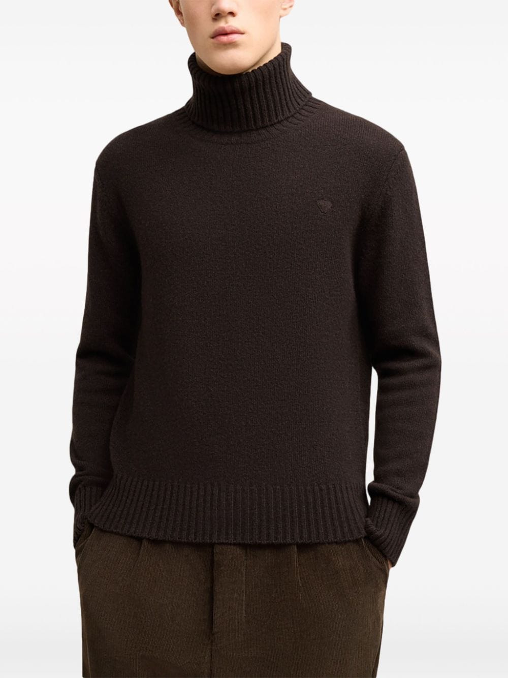 Shop Ami Alexandre Mattiussi Ami De Coeur Cashmere-wool Blend Jumper In Brown