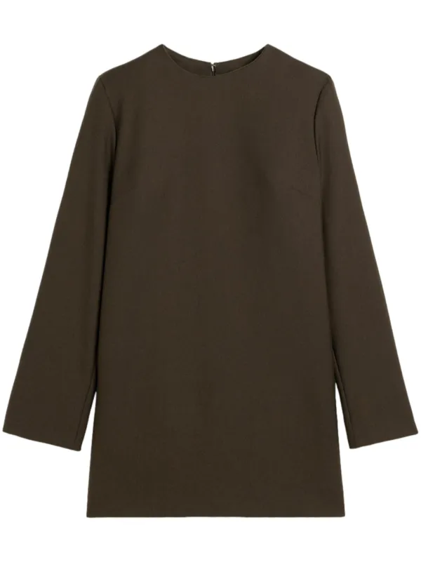 Ami Paris Long Sleeve Wool Dress in Brown