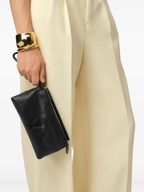 AMI Paris Voulez-Vous Leather Clutch Bag | Black | FARFETCH TR