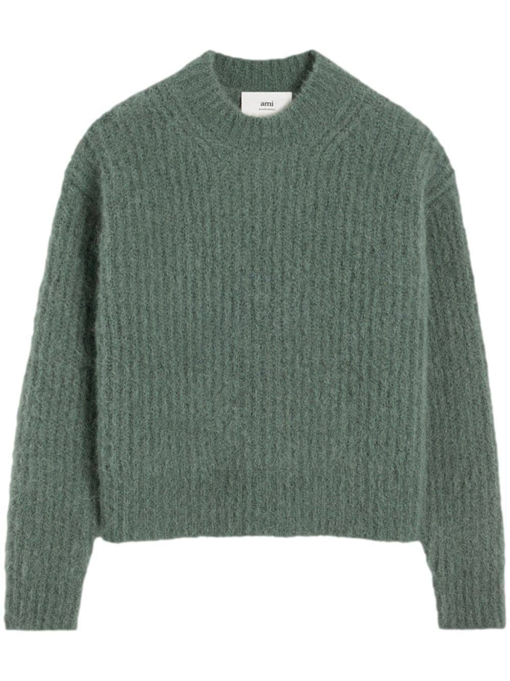 Shop Ami Alexandre Mattiussi Ribbed Wool Blend Sweater In Grey