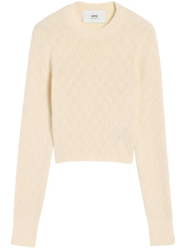 Ami Paris Ami De Coeur Cotton-blend Top in Neutrals