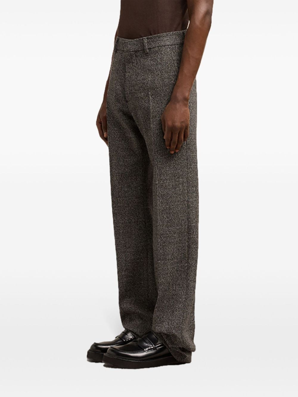 Shop Ami Alexandre Mattiussi Wool-cotton Straight-leg Trousers In Brown