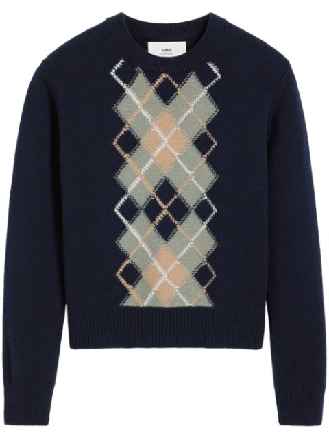 AMI Paris argyle wool-cashmere blend jumper