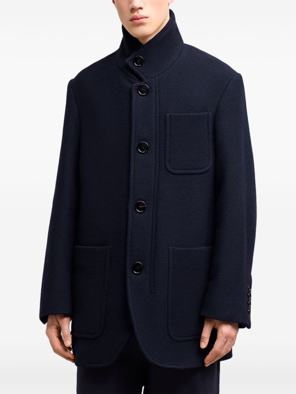 Shop Ami Alexandre Mattiussi High Collar Short Coat In Blue