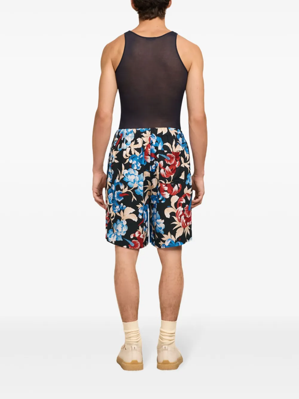 AMI Paris Shorts met elastische taille en bloemenprint Zwart