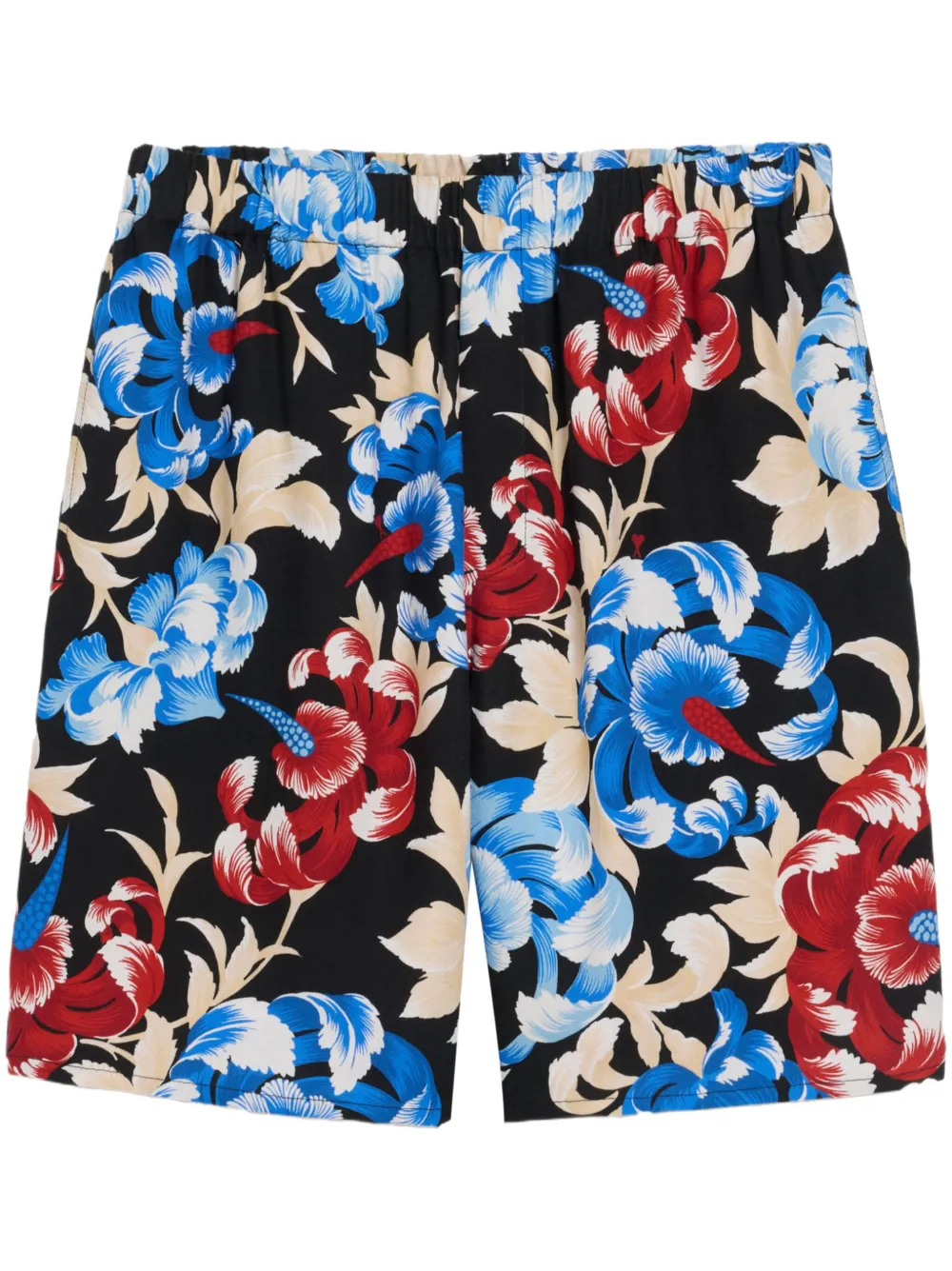 AMI Paris Shorts met elastische taille en bloe print Zwart