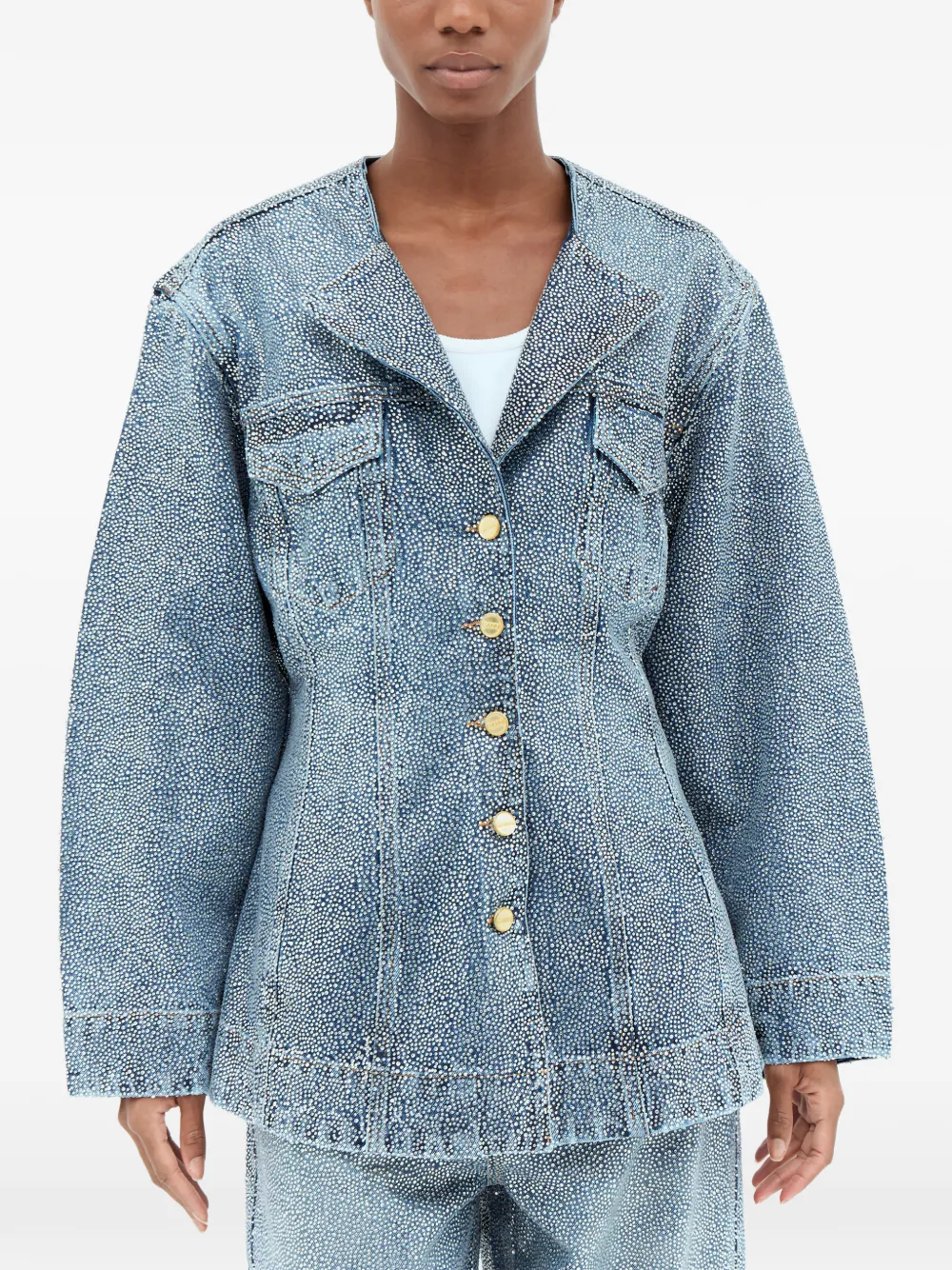 GANNI buttoned pocket jacket - Blue