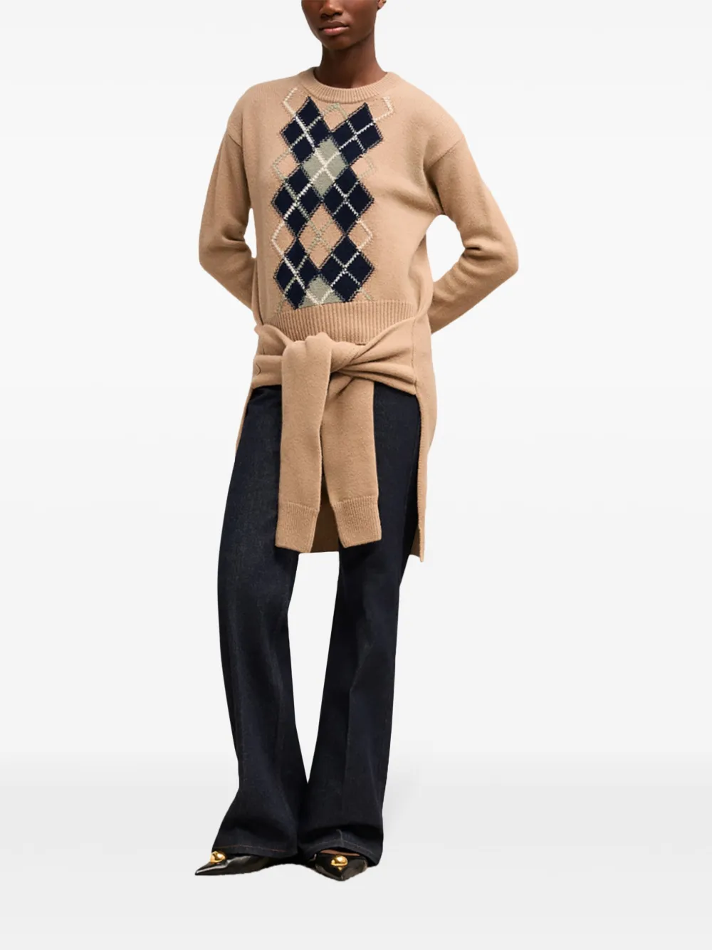 AMI Paris Gelaagde trui met argyle patroon Beige