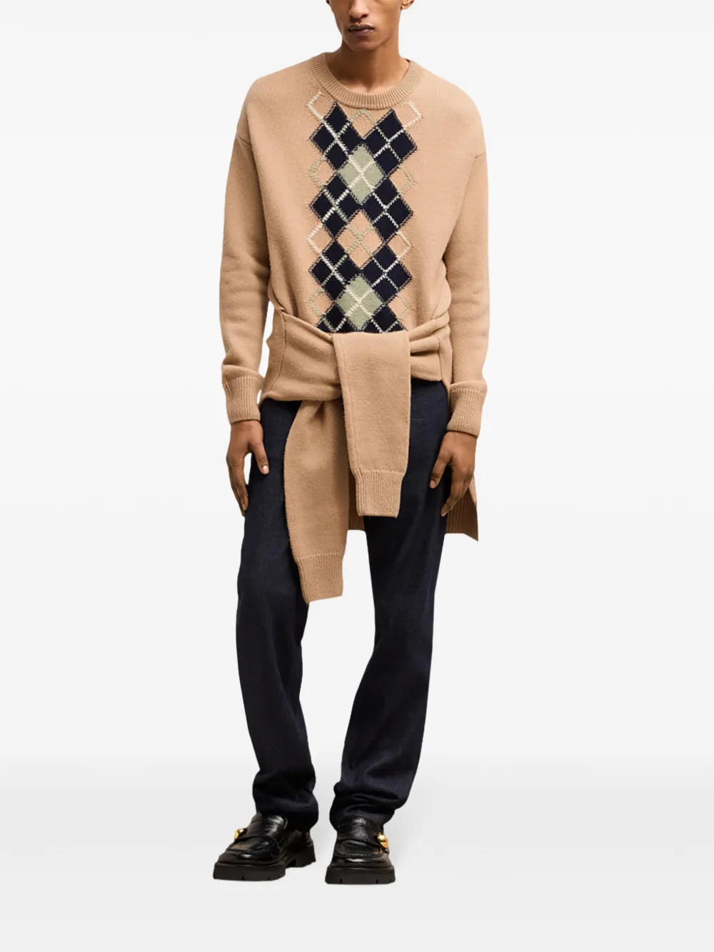 AMI Paris Gelaagde trui met argyle patroon Beige