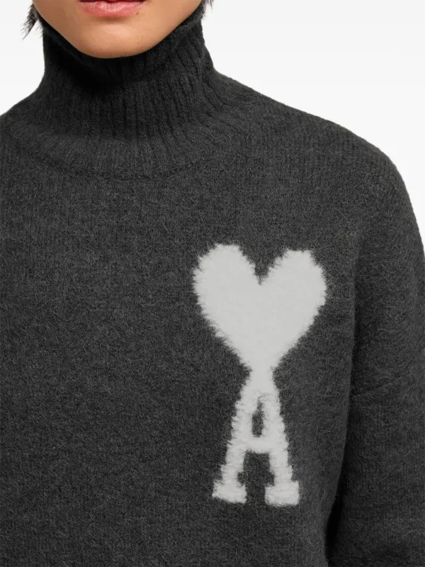 AMI Paris Ami De Coeur Funnel Neck Sweatshirt | Grey | FARFETCH