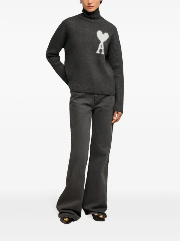 ★関税込★アミ★AMI★de Coeur Funnel Neck Sweater Grey Black AMI Paris Ami De Coeur Funnel Neck Sweatshirt | Grey | FARFETCH