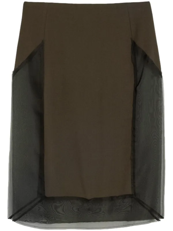 Ami Paris Tulle-panel Straight Skirt in Green