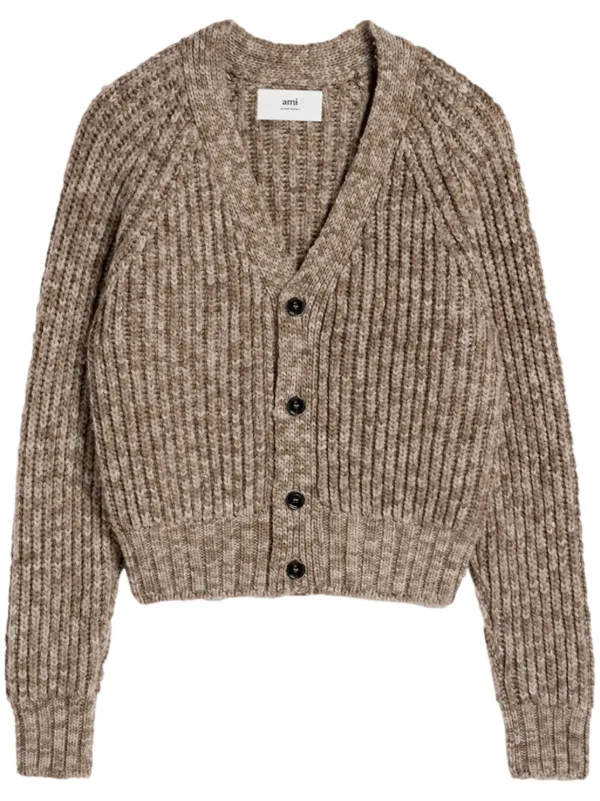 AMI Paris Ribbed Cardigan Neutrals FARFETCH IE