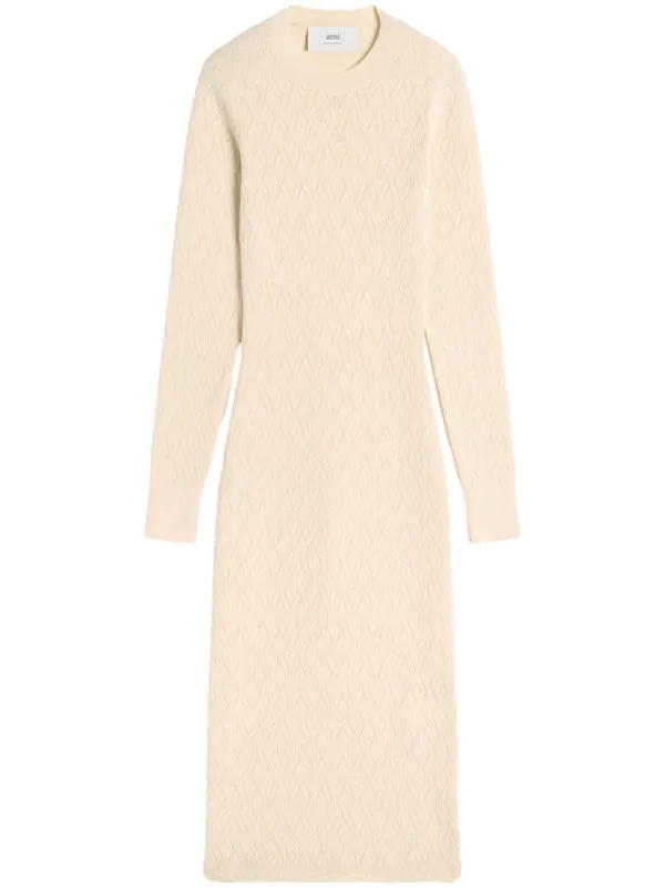Ami Paris Ami De Coeur Midi Dress in Neutrals