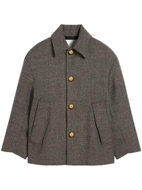 Ami Paris Belt-detailed Coat in Brown