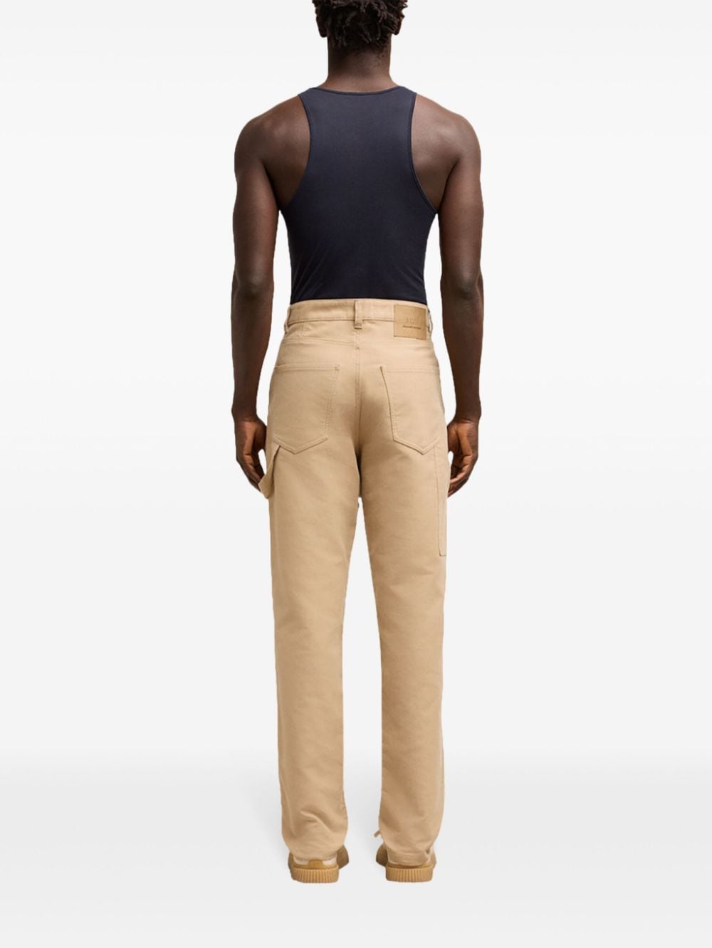 Shop Ami Alexandre Mattiussi Logo-patch Straight-leg Worker Trousers In Neutrals