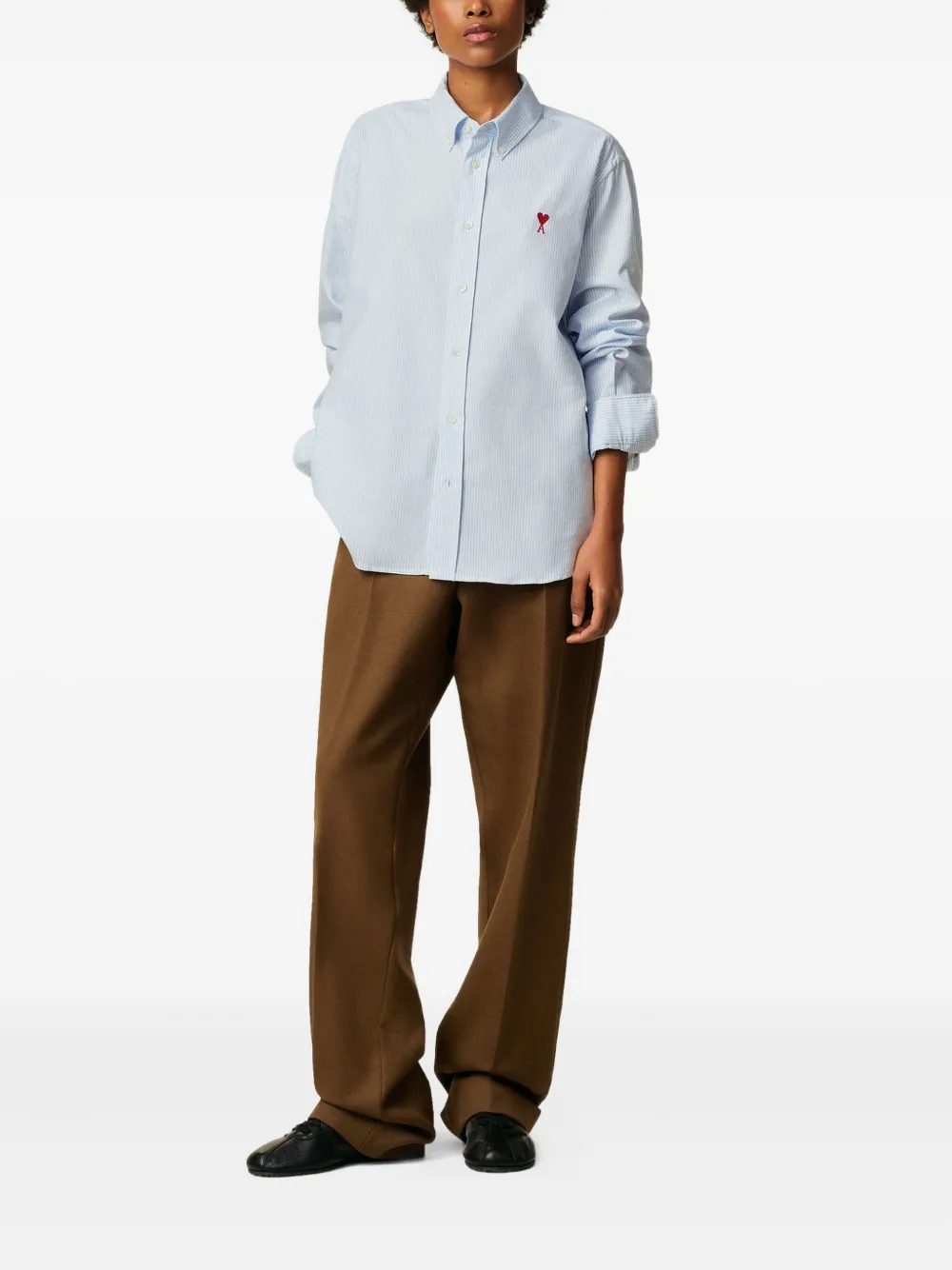 AMI Paris Gestreept shirt met logo Blauw