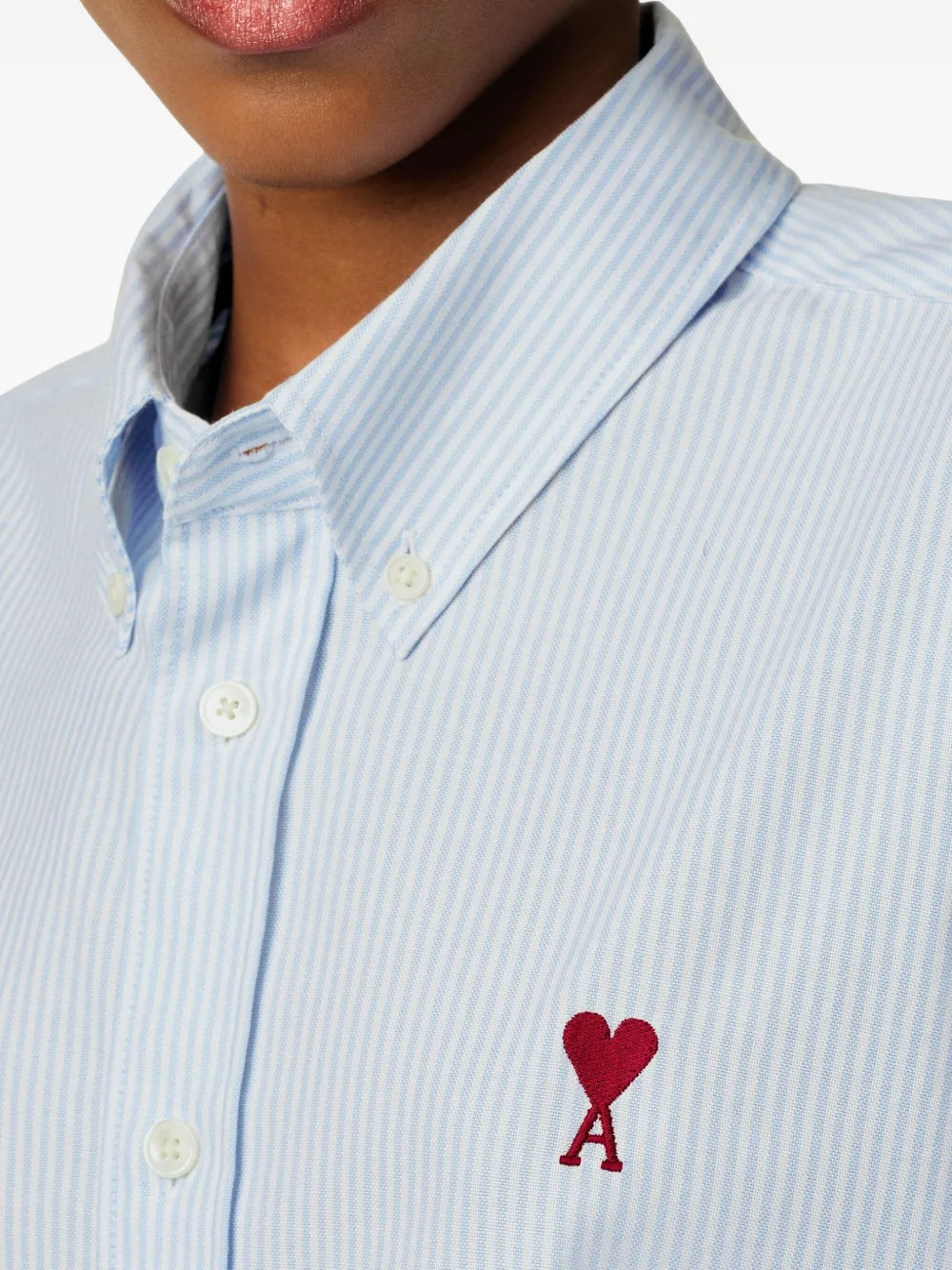 AMI Paris Gestreept shirt met logo Blauw
