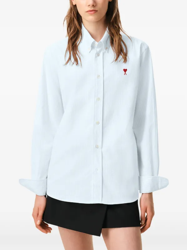ami dress shirt Ami Paris - Blue stripped Cotton Shirt With Ami de Coeur Blue - Size: XS