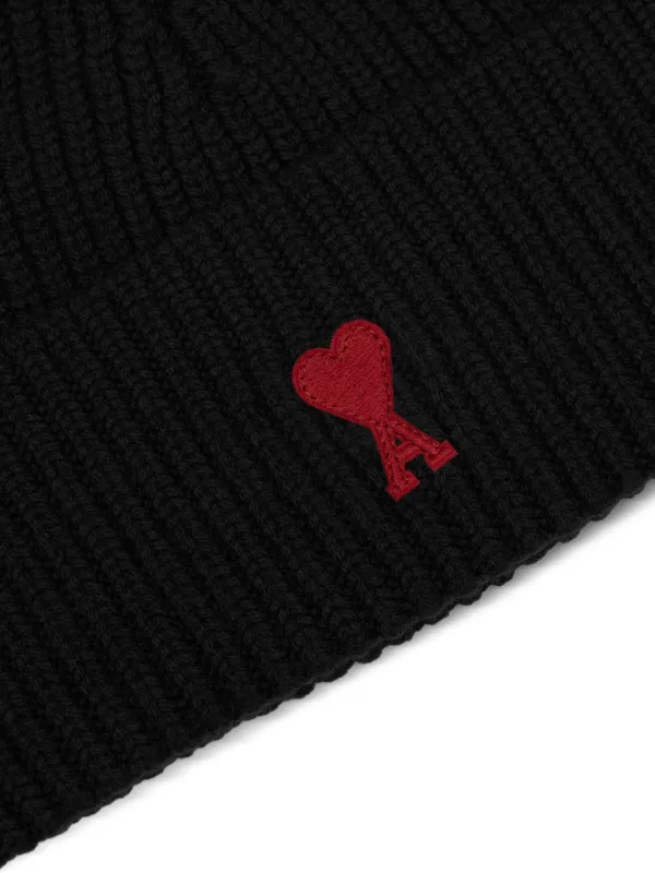 AMI Paris Ami De Coeur Wool Beanie Hat | Black | FARFETCH