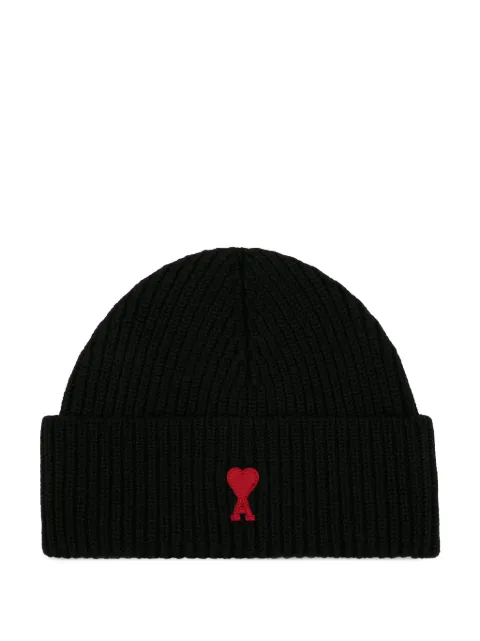 AMI Paris black wool beanie with Ami de Coeur
