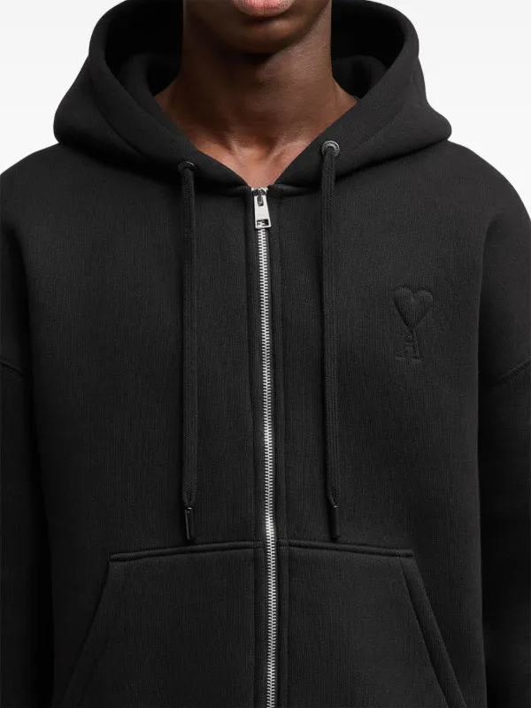 AMI Paris Ami De Coeur Zipped Cotton Hoodie | Black | FARFETCH