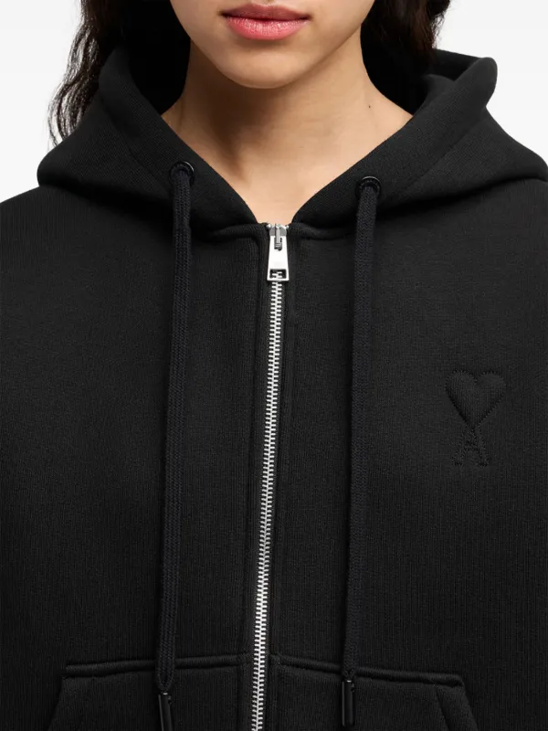 ★関税込★アミ★AMI★de Coeur Tone-On-Tone Zipped Hoodie AMI Paris Ami De Coeur Zipped Cotton Hoodie | Black | FARFETCH