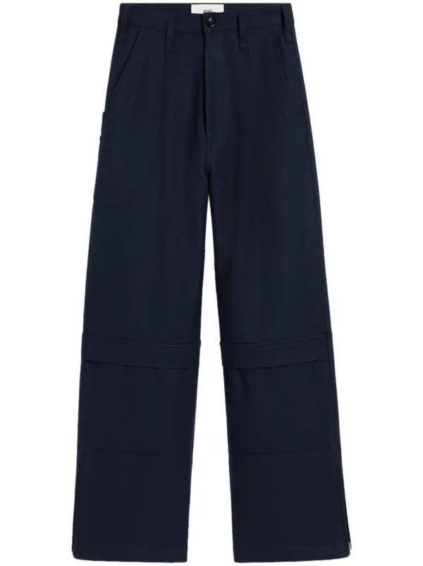パンツ AMI PARIS MIDNIGHT BLUE WOOL PANT Virgin wool canvas straight pants in blue - Ami Paris