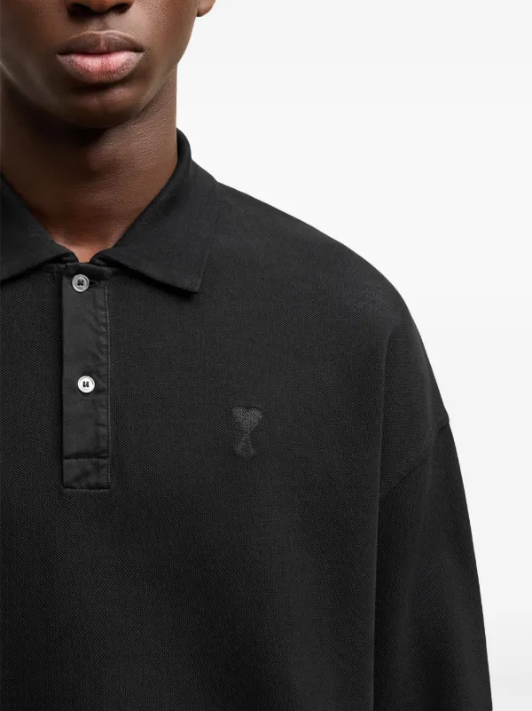 AMI Paris Ami De Coeur long-sleeved Polo Shirt | Black