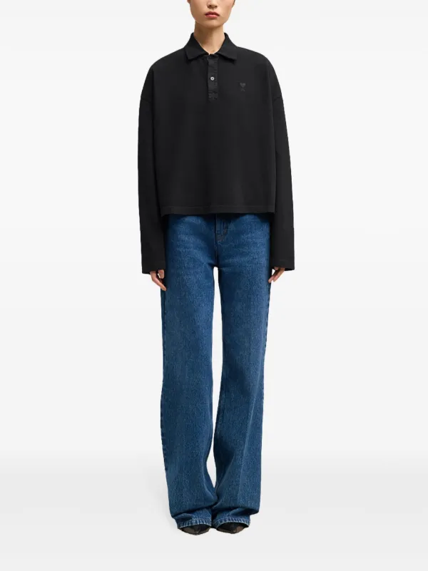 AMI Paris Ami De Coeur long-sleeved Polo Shirt | Black