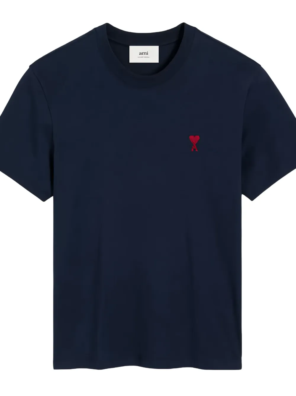 AMI Paris T-shirt met geborduurd logo en geribbelde hals Blauw